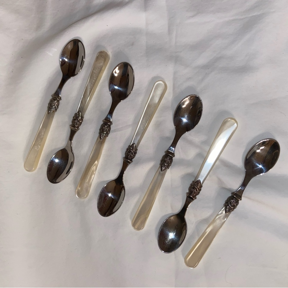 Vintage EME Italy Flatware NAPOLEON 18/10 set of 7 baby spoons mother of pearl